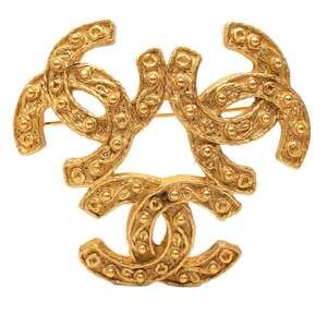 CHANEL Authentic Gold Logo Brooch